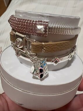 Bomb party let’s sail away Silver & Tan Bracelets spring stack